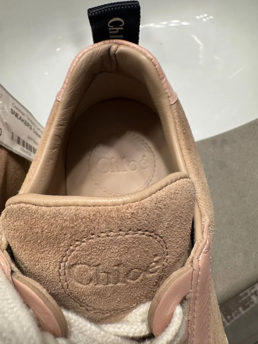 Chloe Lauren Sneakers Suede Leather Accent Scalloped Blush Neutral Sz 36 6